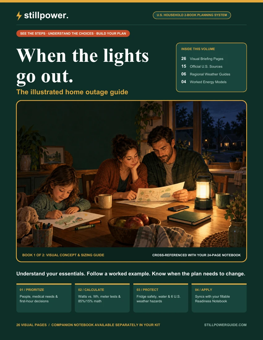 Actual cover of When the Lights Go Out, the illustrated StillPower home outage guide